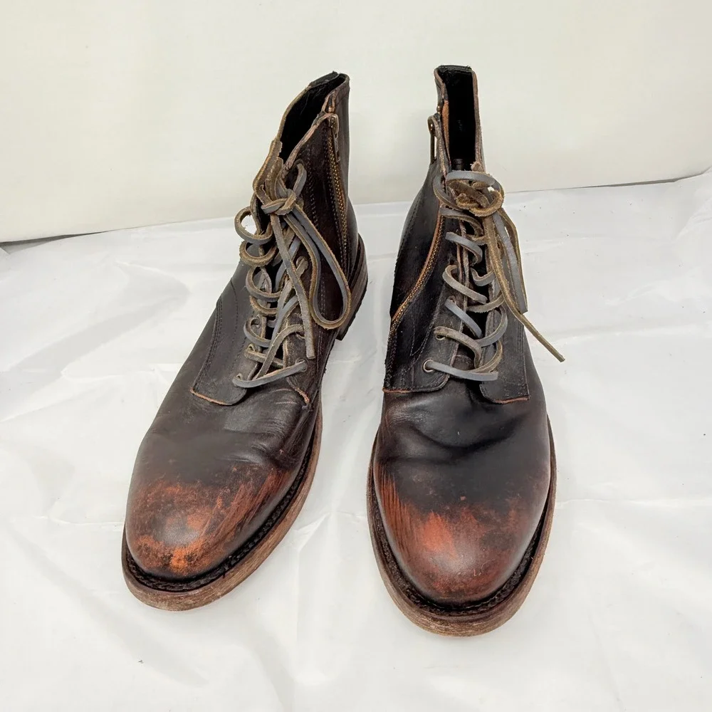 Freebird by Steven Pendleton Mens 12 Brown Leather Distressed Combat Boots Zip